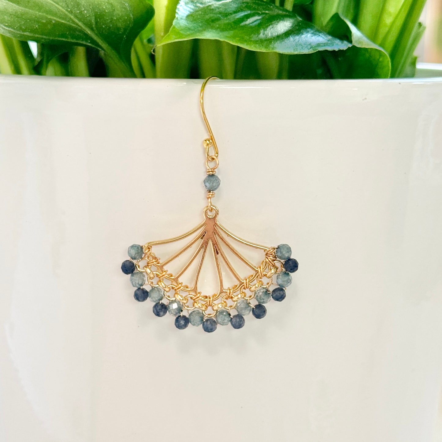 Pale Denim Blue Azurite & Dark Denim Blue Iolite Rolo Fan Beaded Earrings