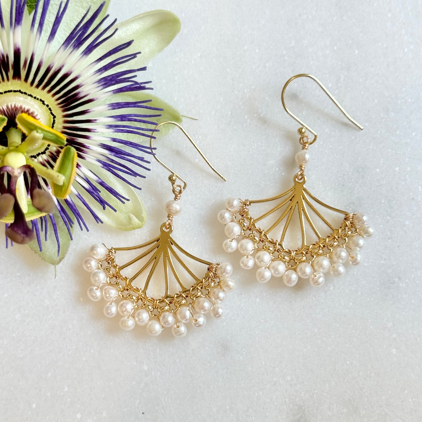 Freshwater Pearl Rolo Fan Beaded Earrings