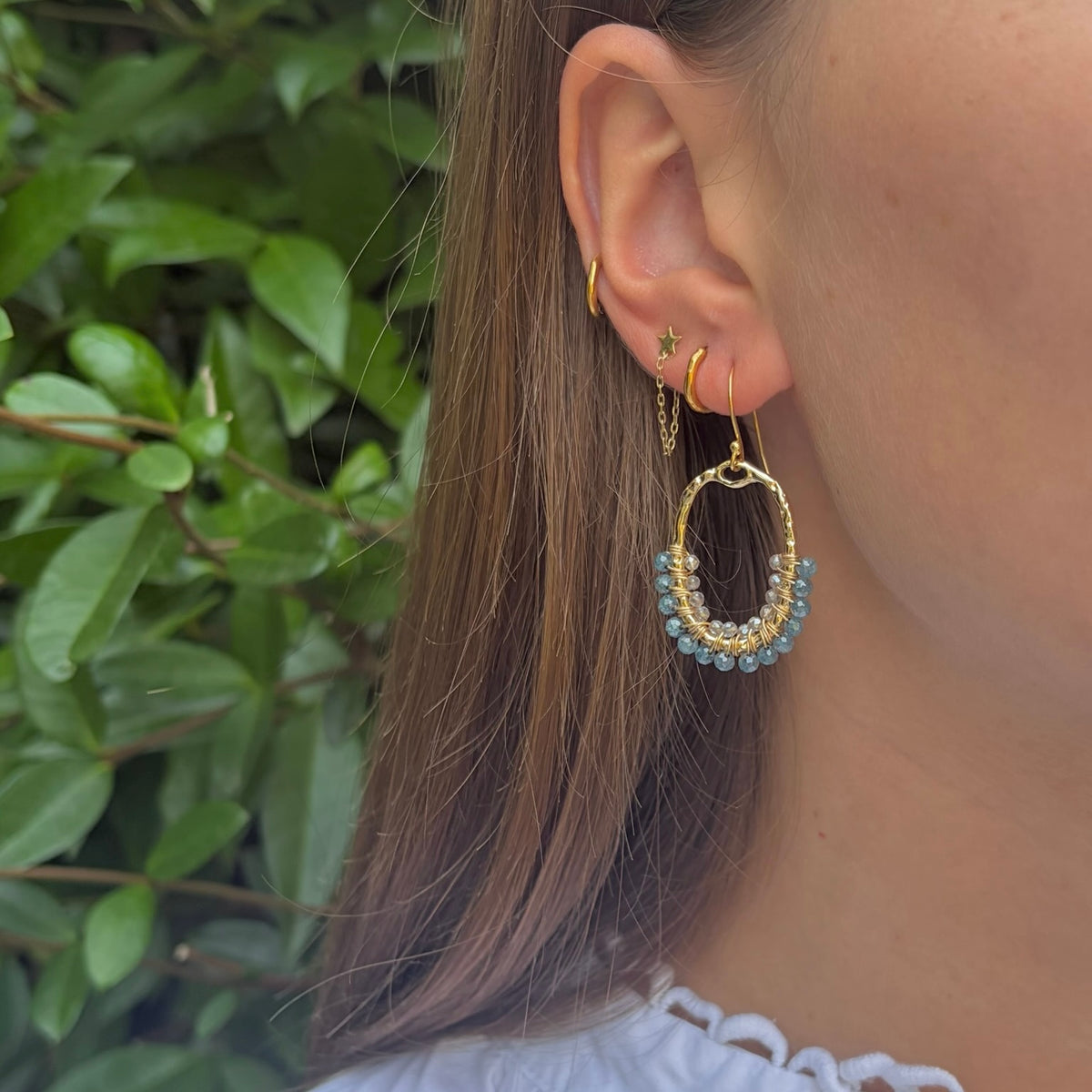 Pale Denim Azurite & Labradorite 1/2 Oval Beaded Earrings