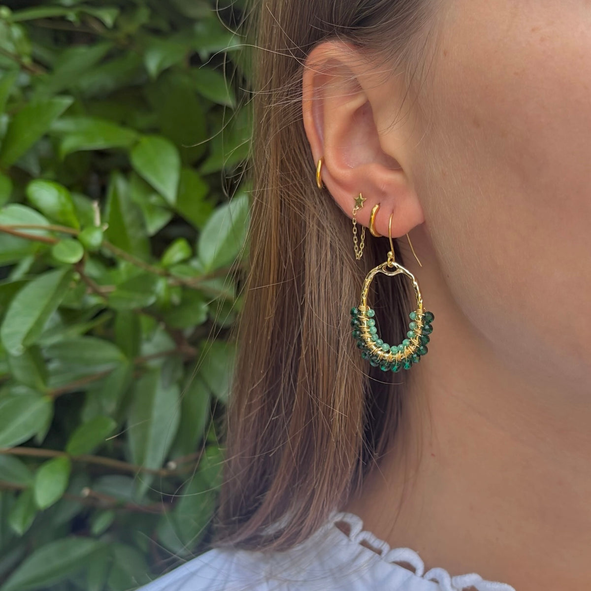 Emerald & Mint Green Jade 1/2 Oval Beaded Earrings