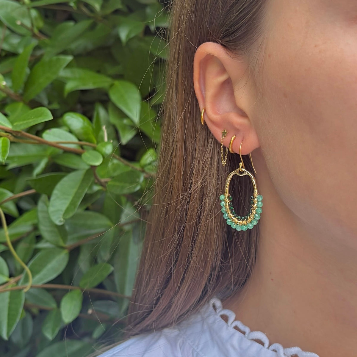 Mint & Emerald Green Jade 1/2 Oval Beaded Earrings