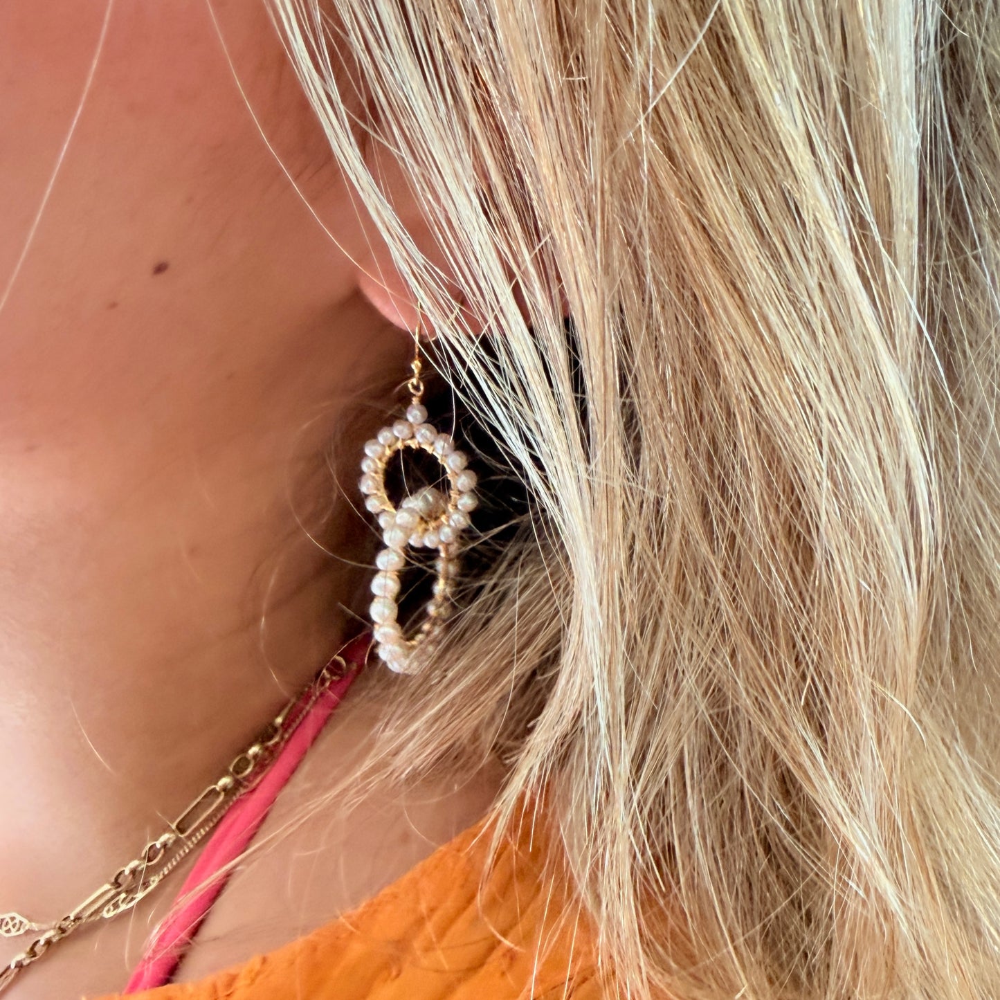 Freshwater Pearl Double Linked Round Beaded Earrings