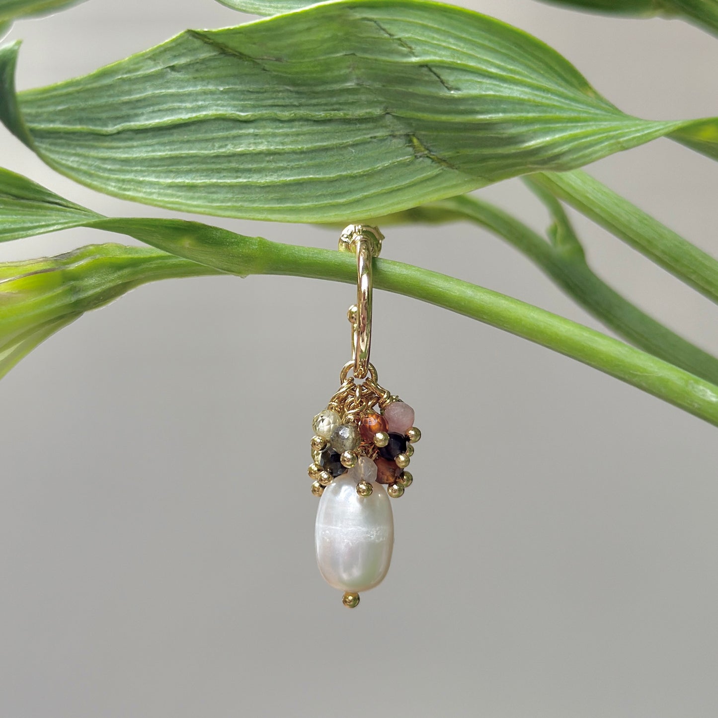 Mini Hoop Earrings With Ibiza Pearl & Mixed Autumn Tourmaline Drops