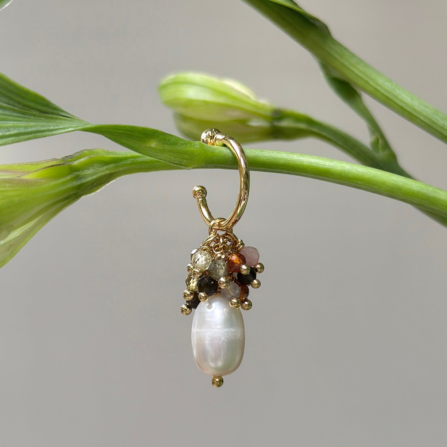 Mini Hoop Earrings With Ibiza Pearl & Mixed Autumn Tourmaline Drops