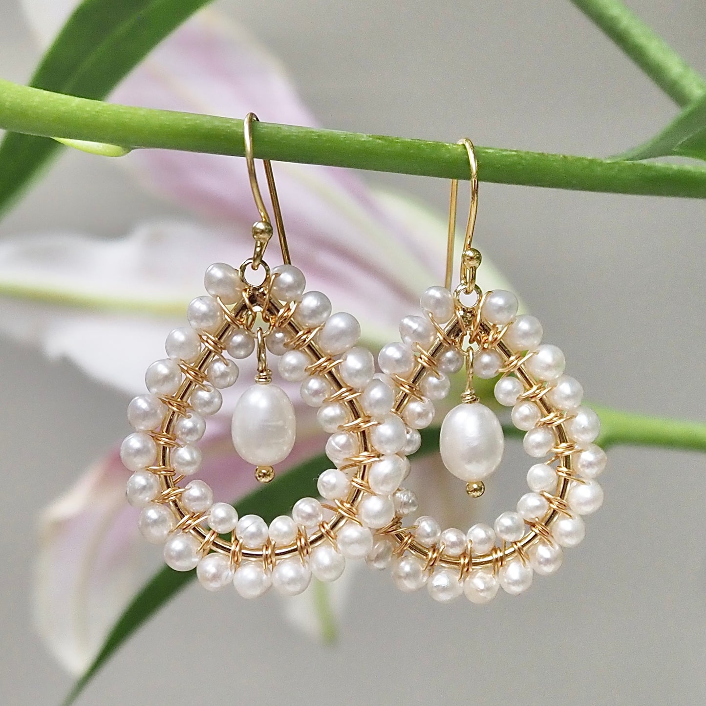 *Freshwater Pearl Double Beaded Midi Teardrops With Pearl Drop