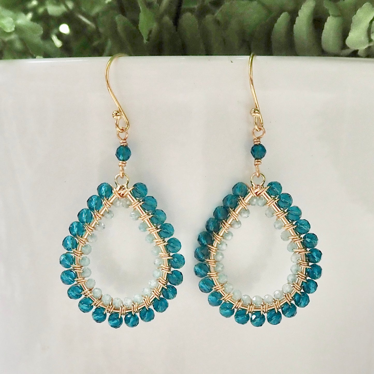 *Teal Quartz & Pale Green Amazonite Double Beaded Midi Teardrop Earrings