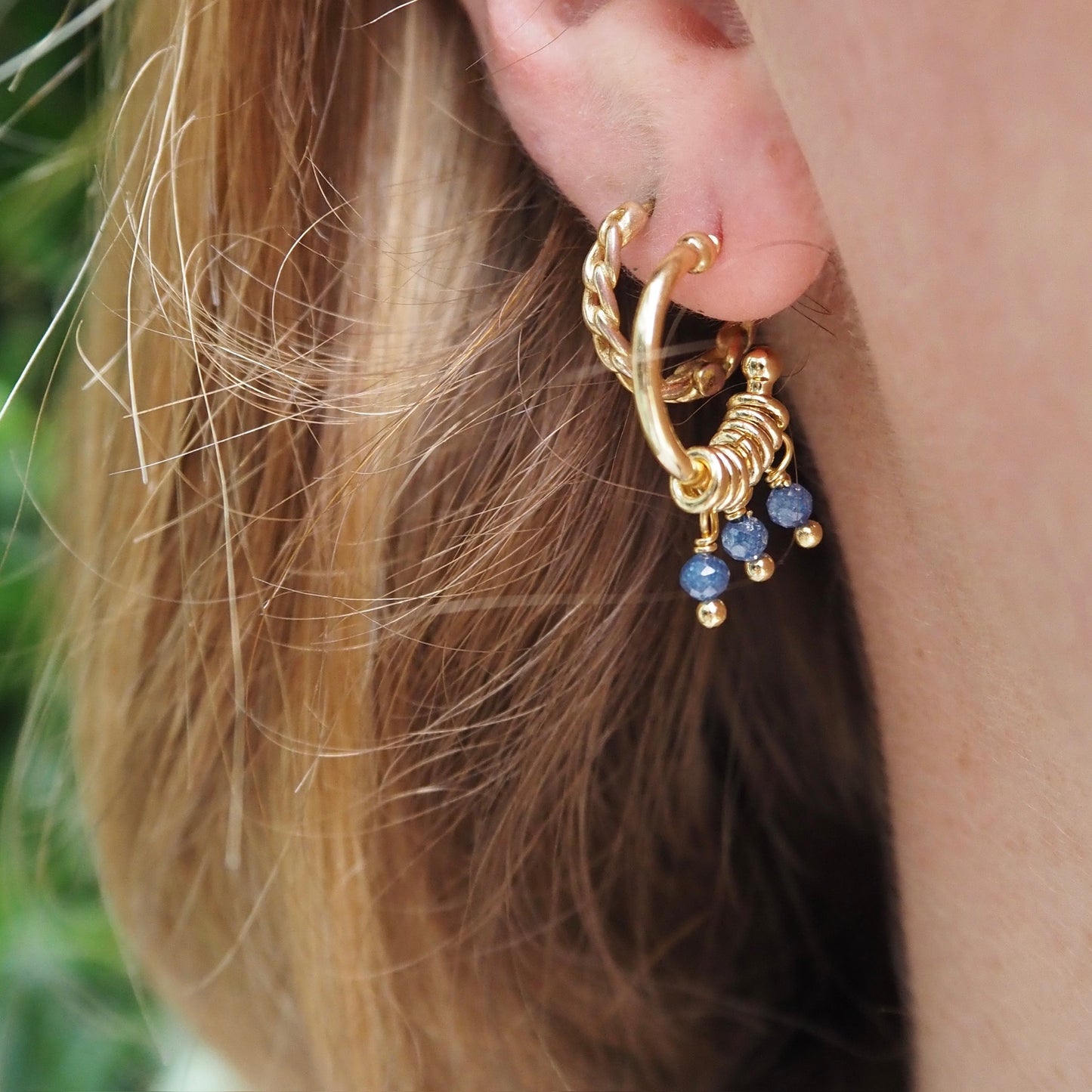 *Black Onyx 3-Bead Mini Hoop Earrings