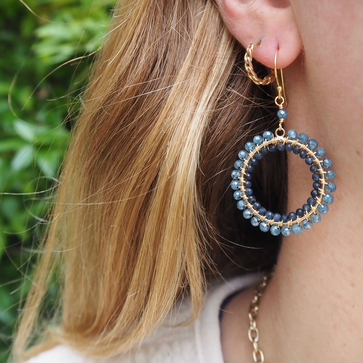 *Pale Denim Azurite & Dark Denim Iolite Double Round Beaded Earrings