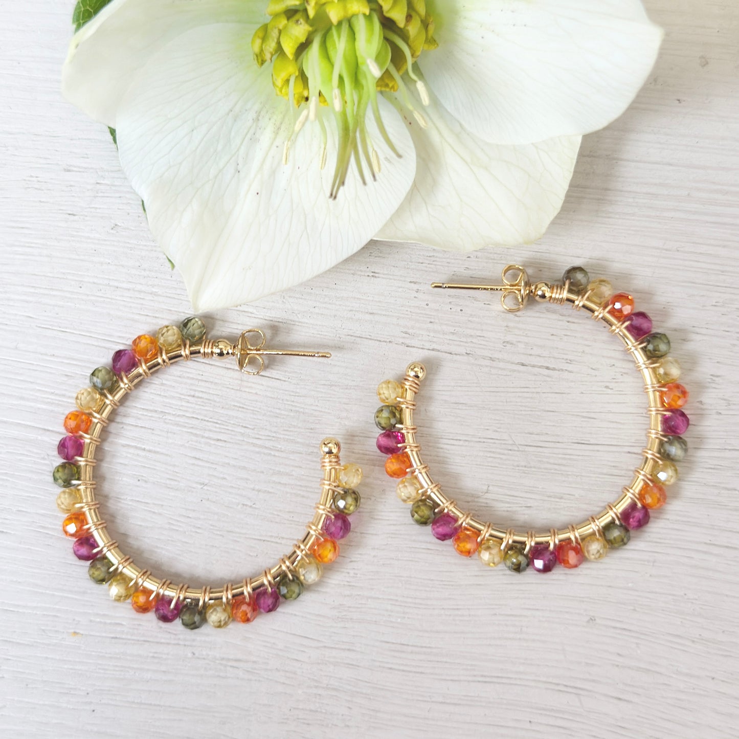 Tutti Frutti Solid Midi Hoop Beaded Earrings