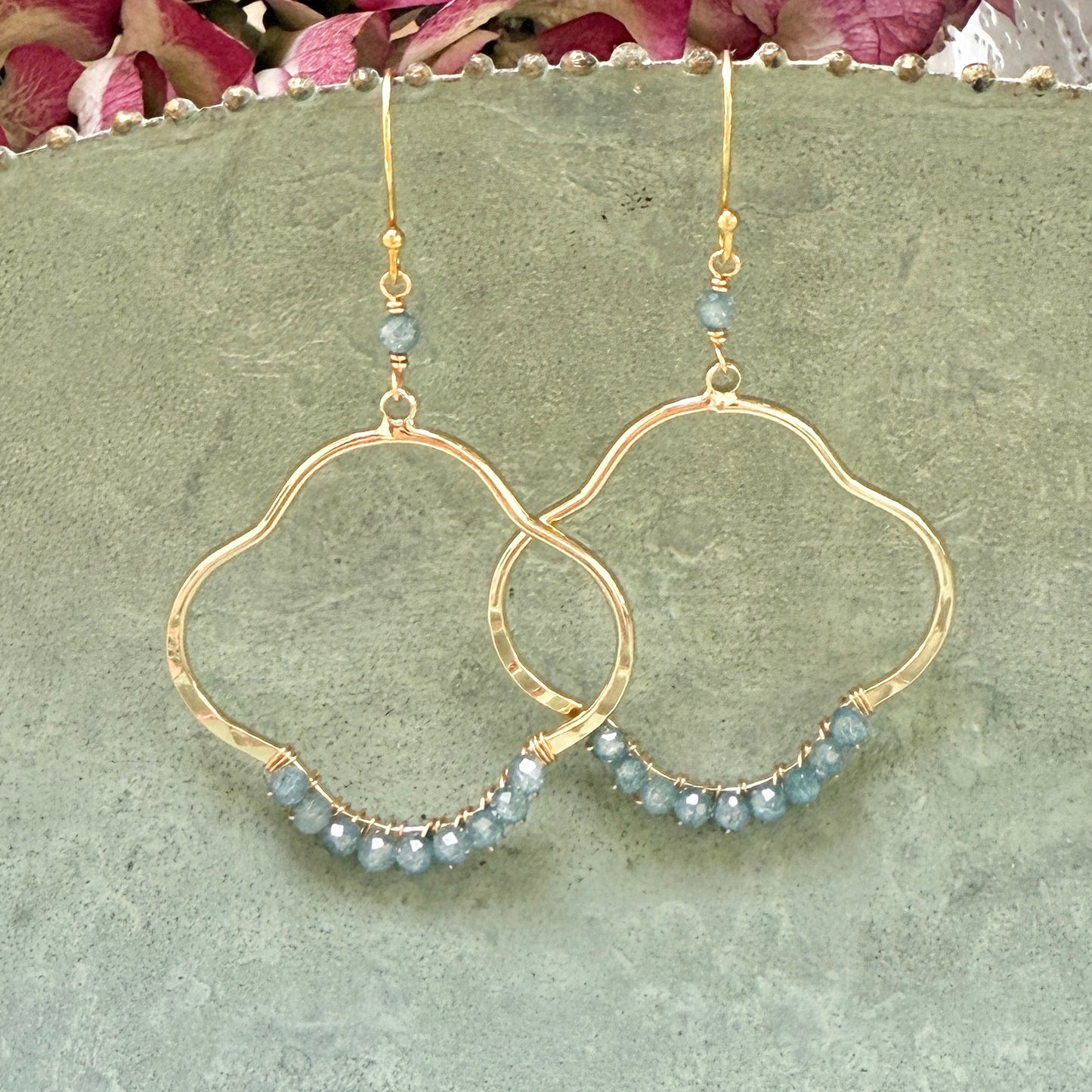 Pale Denim Blue Azurite Clover Earrings