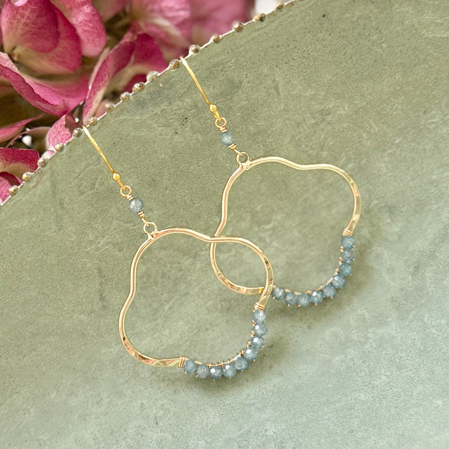 Pale Denim Blue Azurite Clover Earrings