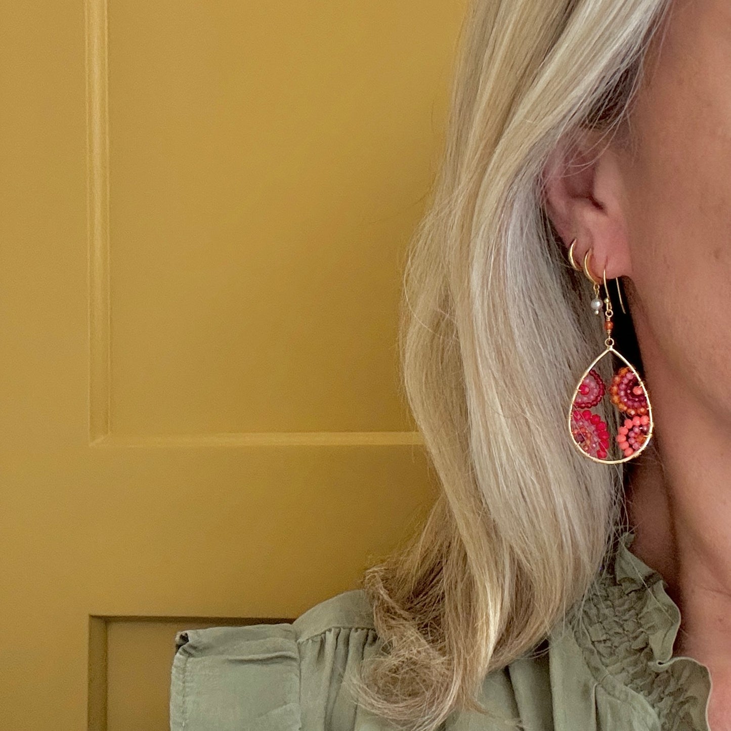 Mandala Red, Pink & Orange Tutti Frutti Beaded Teardrop Earrings