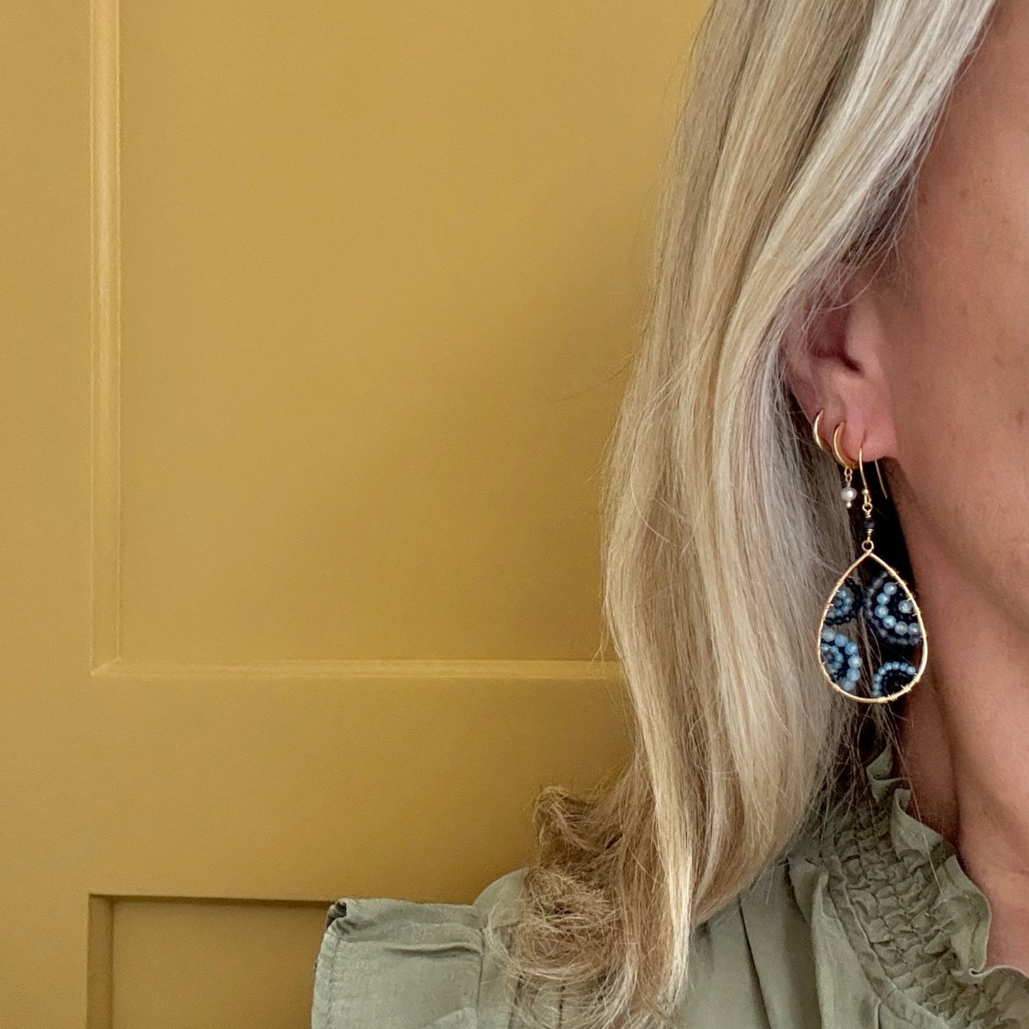 Mandala Dark Denim Blue Iolite & Cornflower Beaded Teardrop Earrings