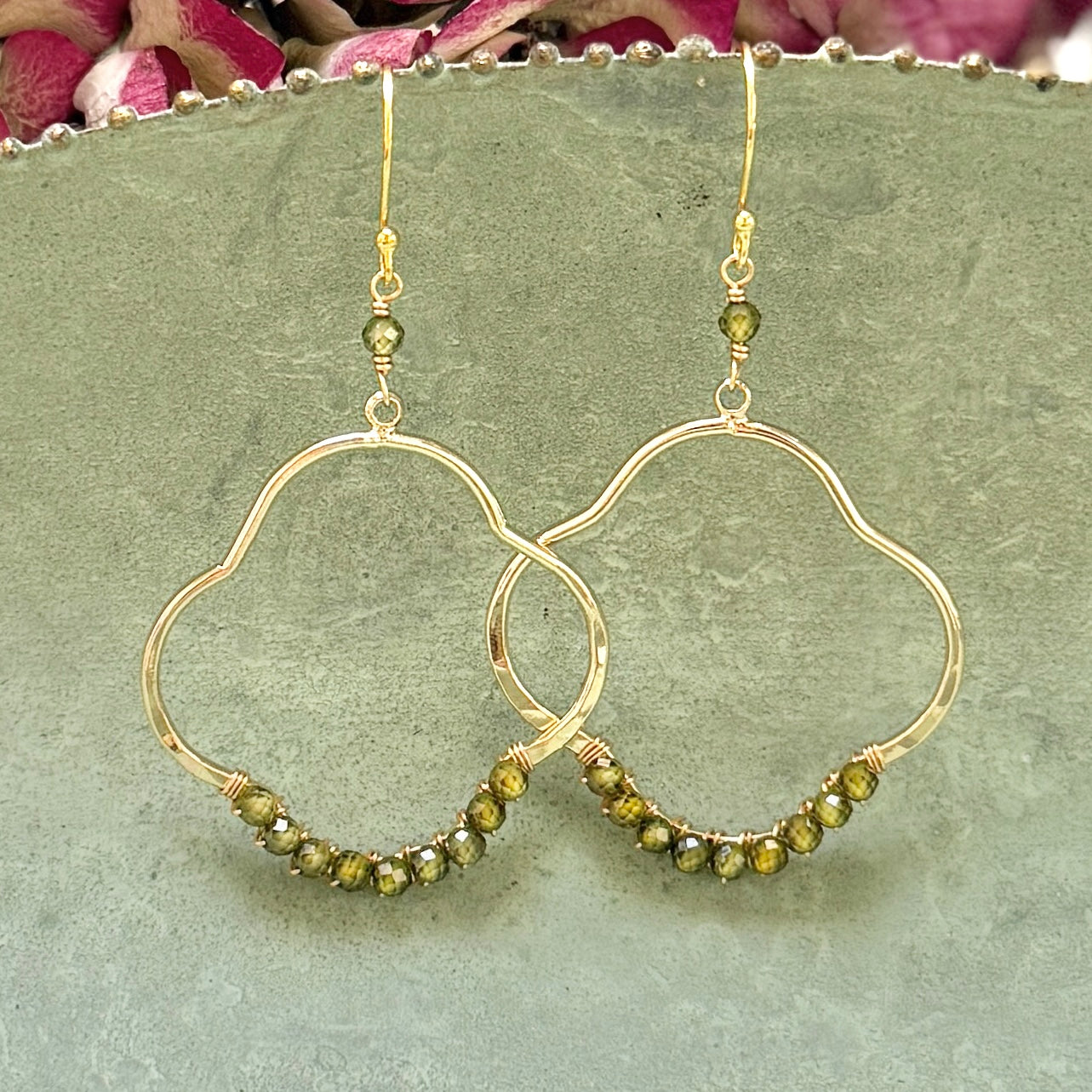Olive Green Peridot Clover Earrings