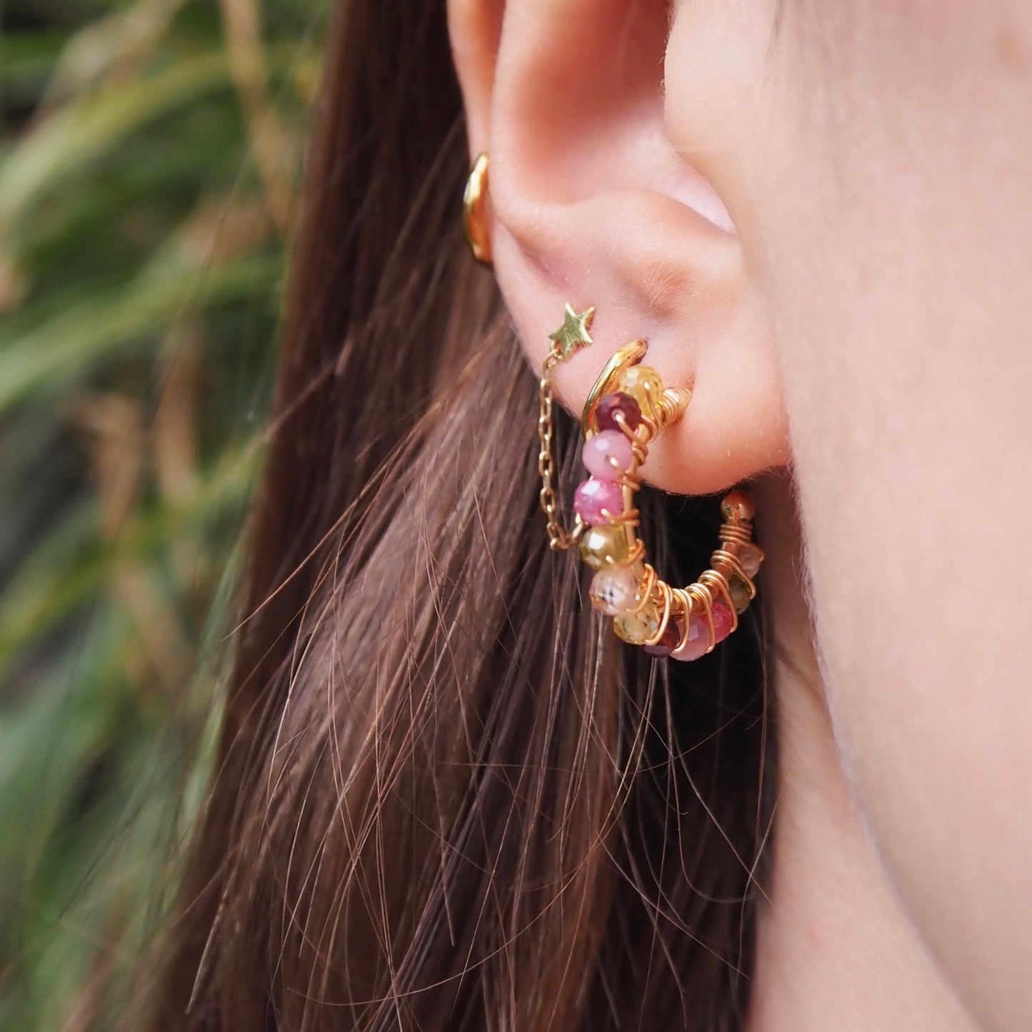 *Chunky Autumn Berry Mini Hoop Beaded Earrings