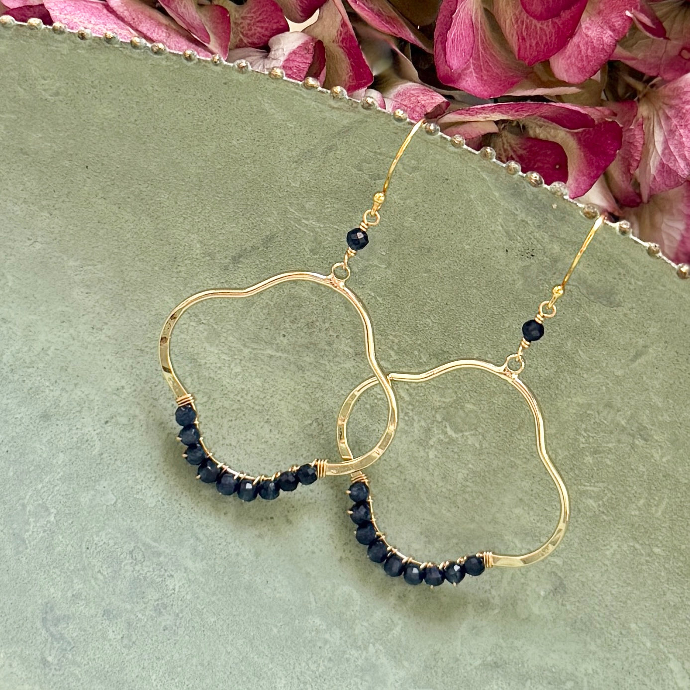 Dark Denim Blue Iolite Clover Earrings