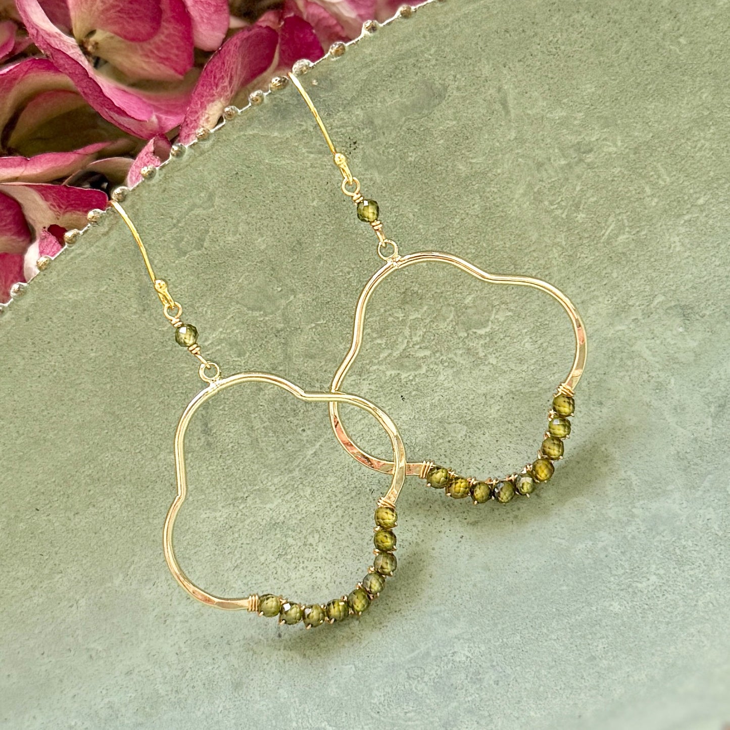 Olive Green Peridot Clover Earrings