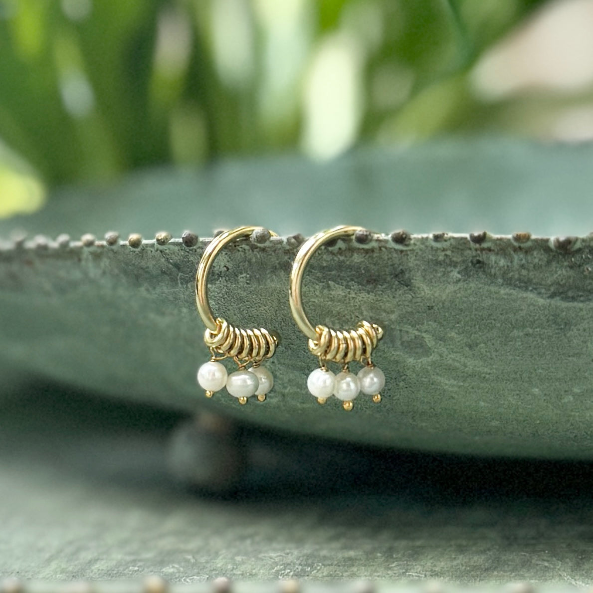 Freshwater Pearl 3-Bead Mini Hoop Earrings