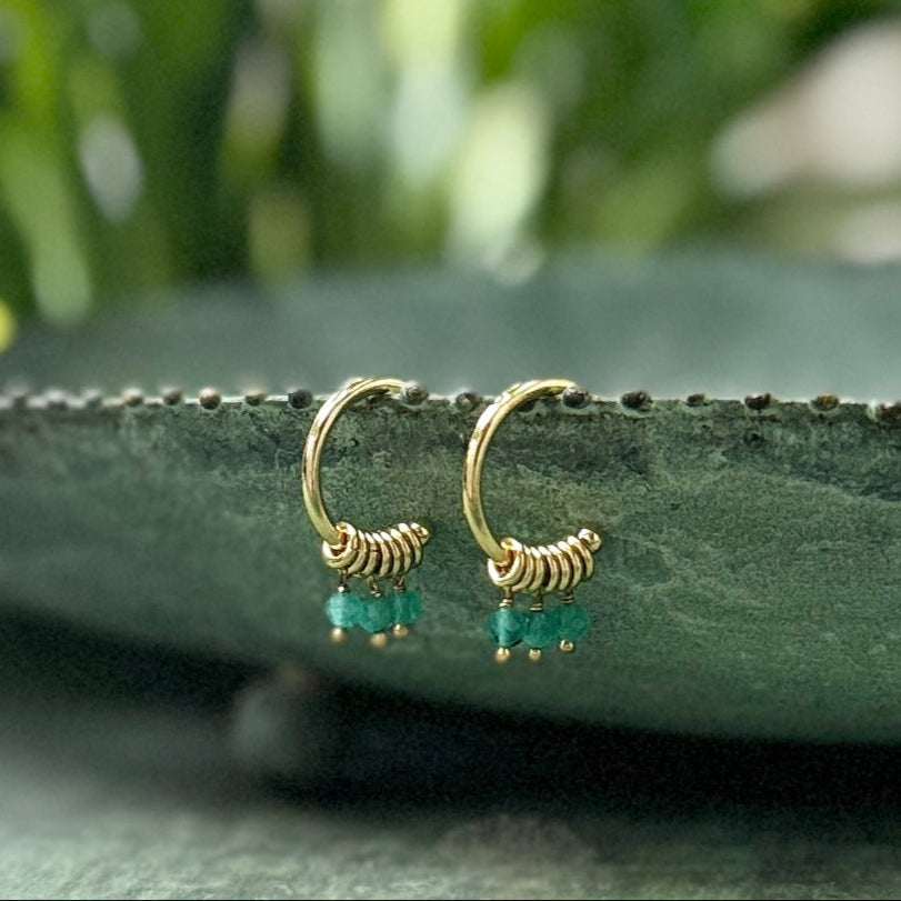 Mint Green Jade 3-Bead Mini Hoop Earrings