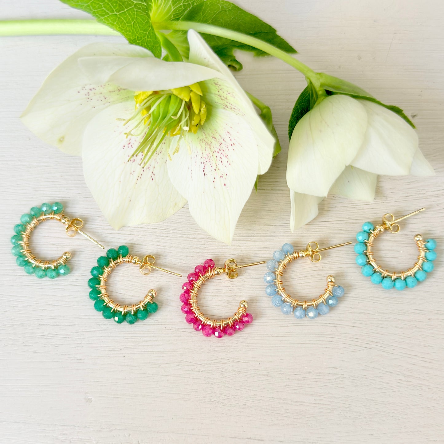 Chunky Olive Peridot Mini Hoop Beaded Earrings