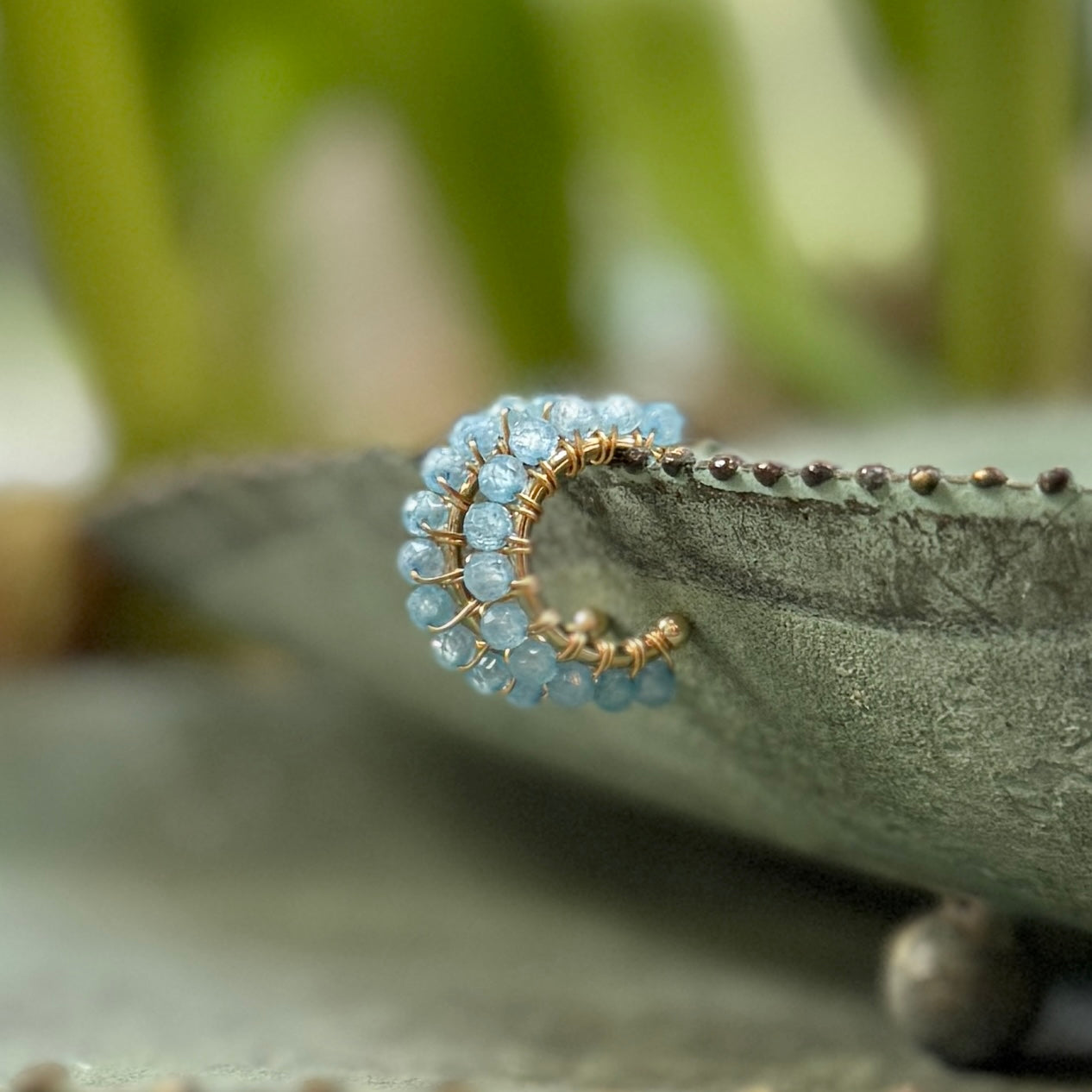 Chunky Cornflower Blue Kyanite Mini Hoop Beaded Earrings