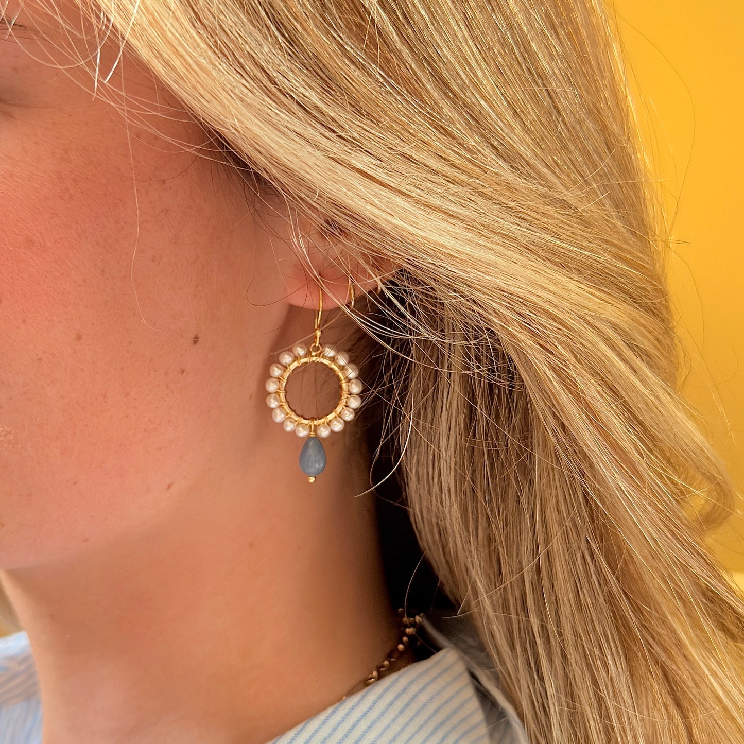 Pearl Mini Round With Green Jade Drop Beaded Earrings