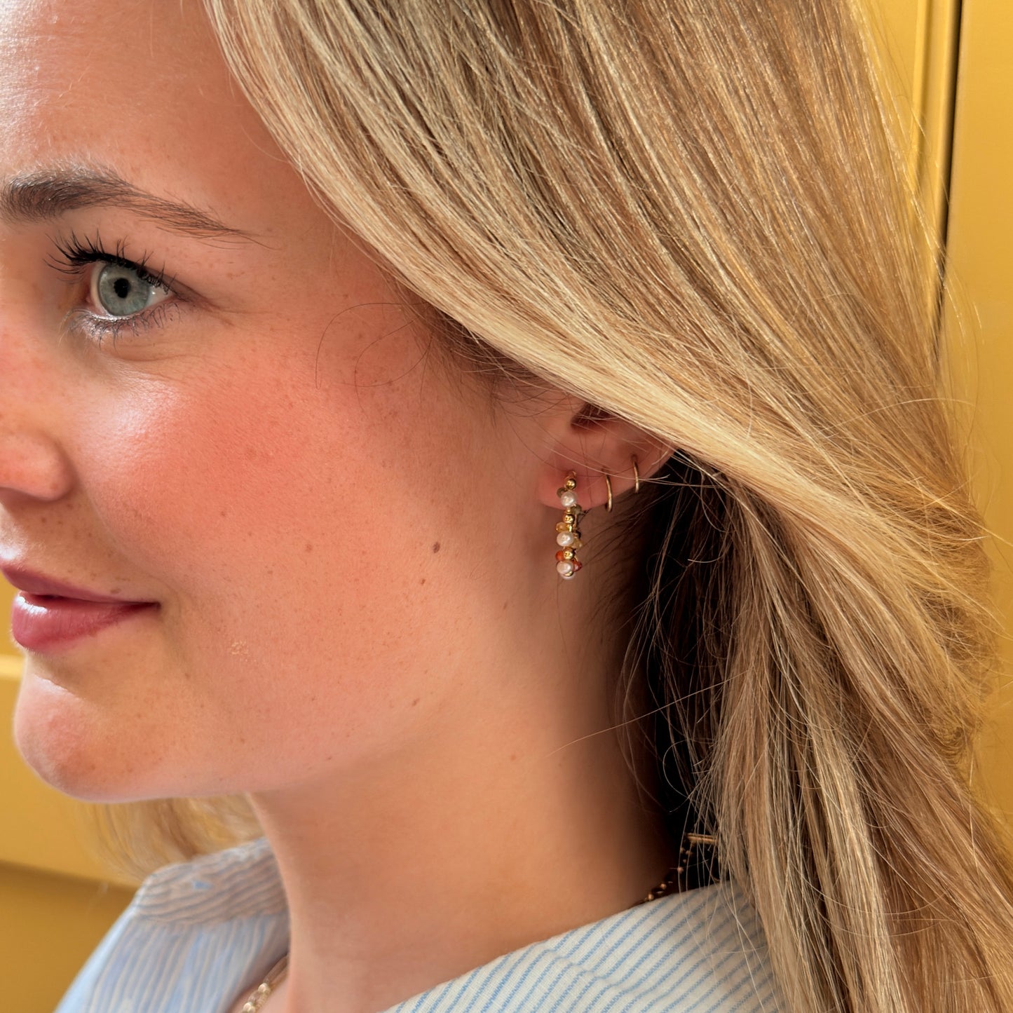 Pearl & Autumn Berry Mini Bobble Hoop Beaded Earrings