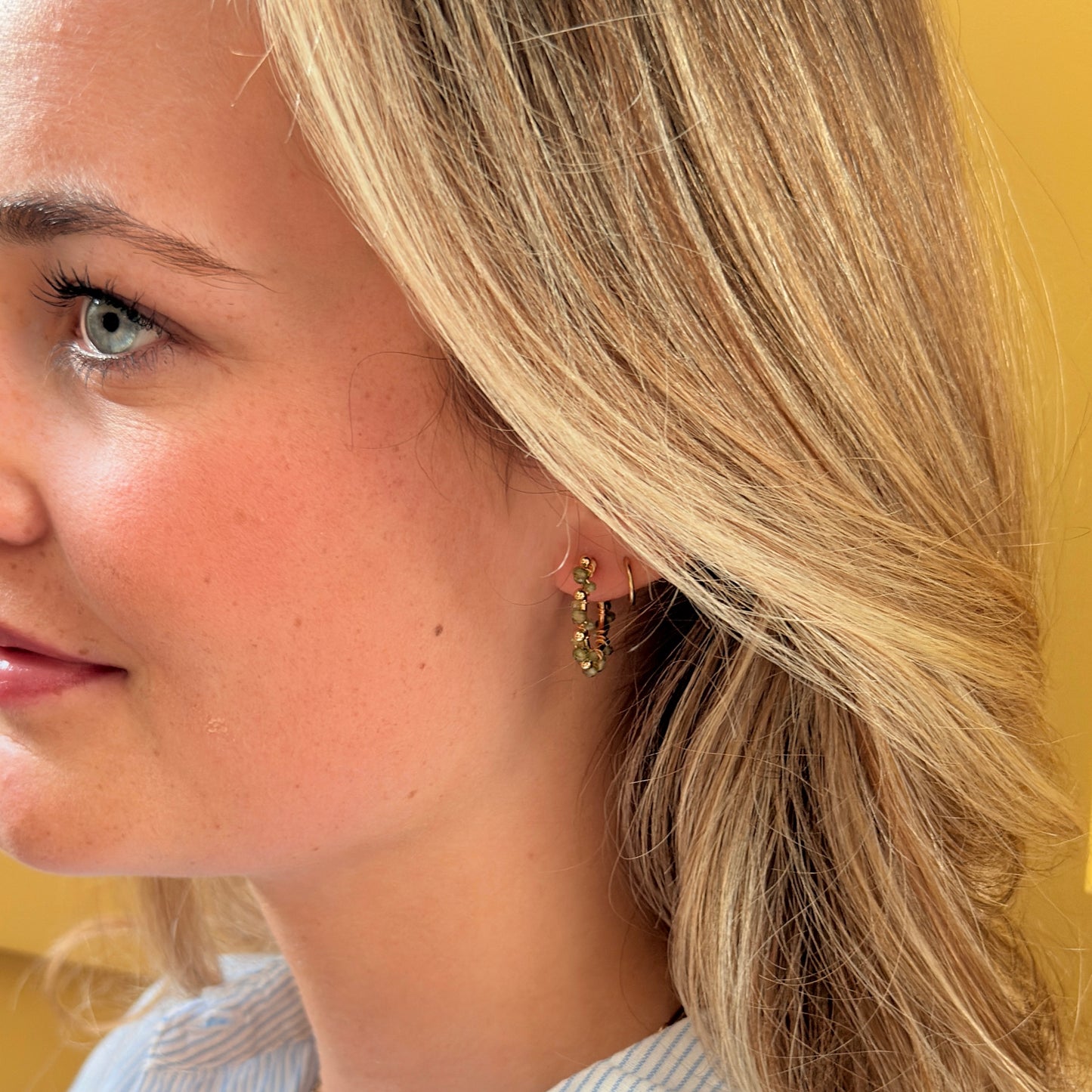 Emerald Green & Mint Jade Mini Bobble Hoop Beaded Earrings