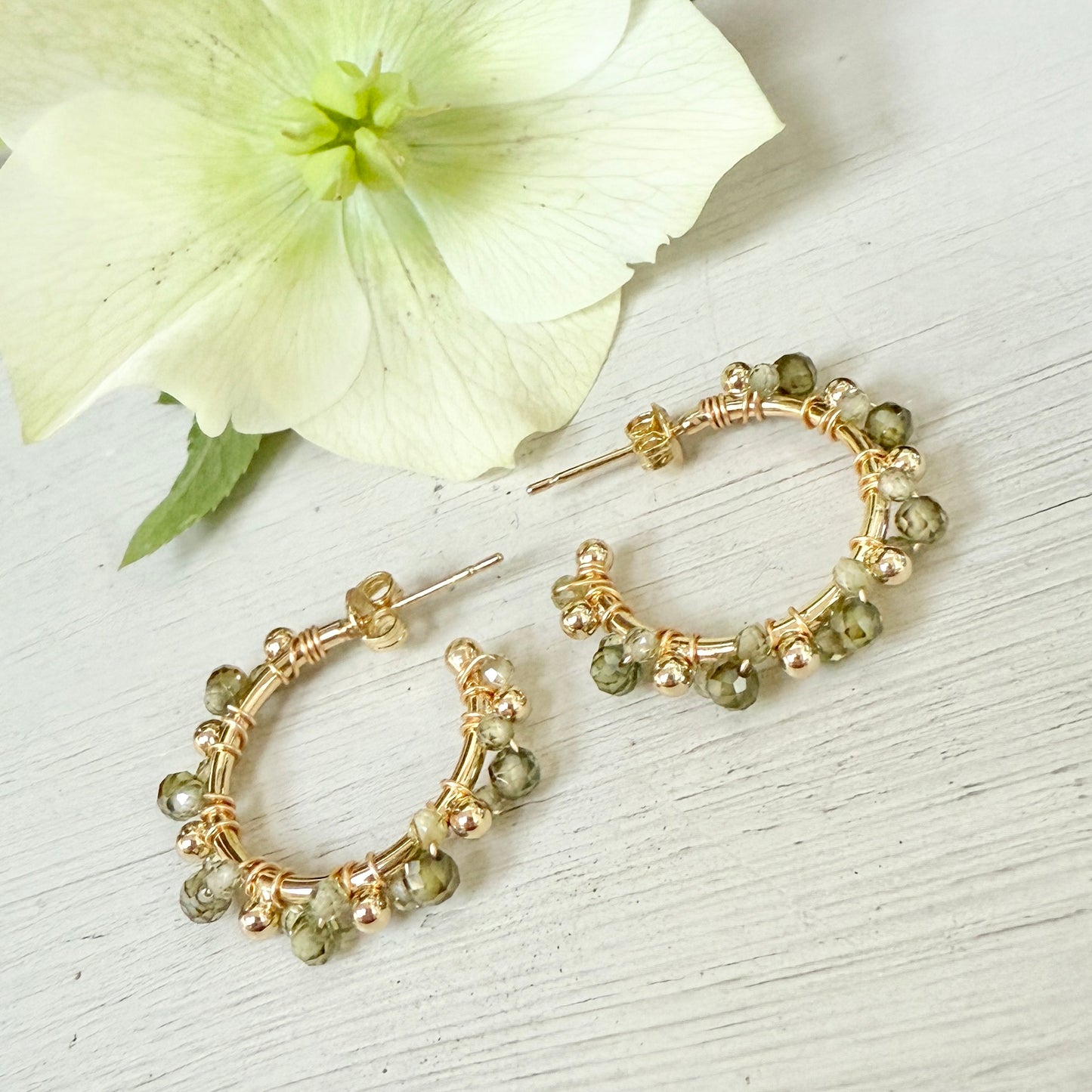 Dark Olive & Mid Olive Green Peridot Mini Bobble Hoop Beaded Earrings
