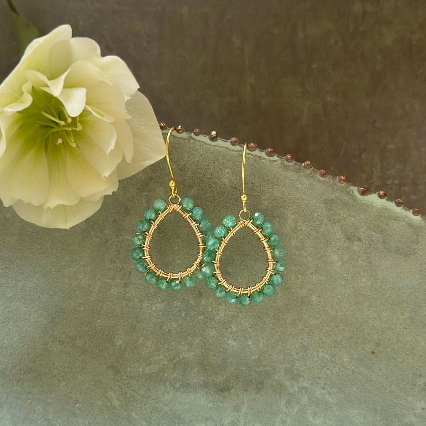 Dark Mint Jade Mini Teardrop Earrings
