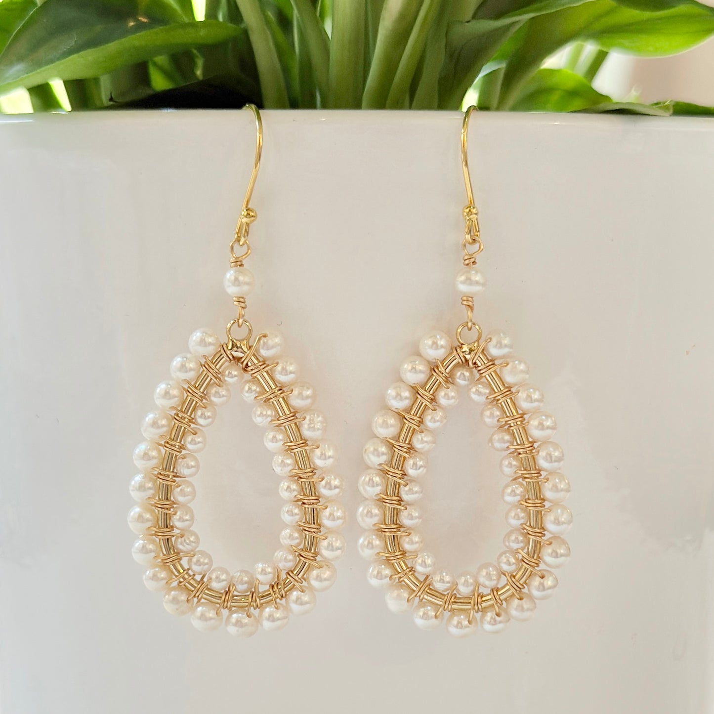 Freshwater Pearl Double Beaded Long Teardrop Earrings