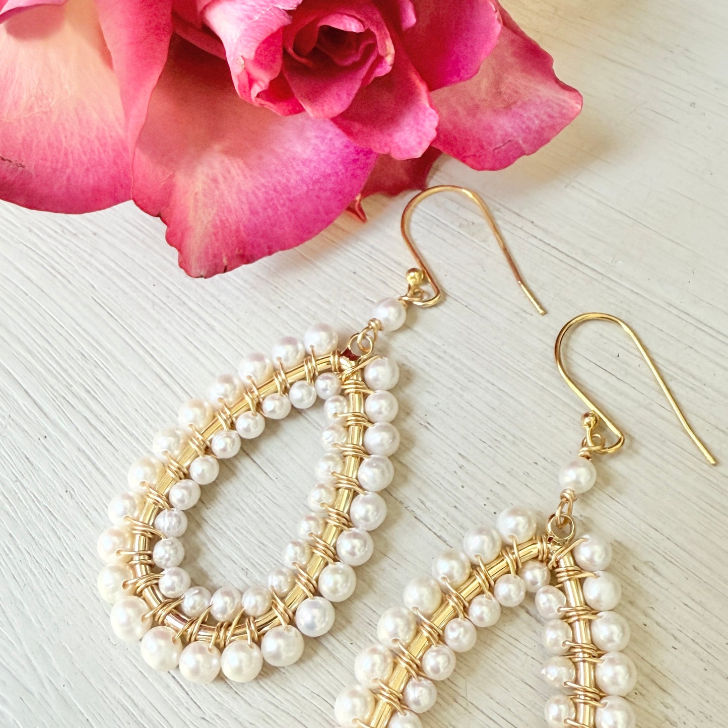 Freshwater Pearl Double Beaded Long Teardrop Earrings