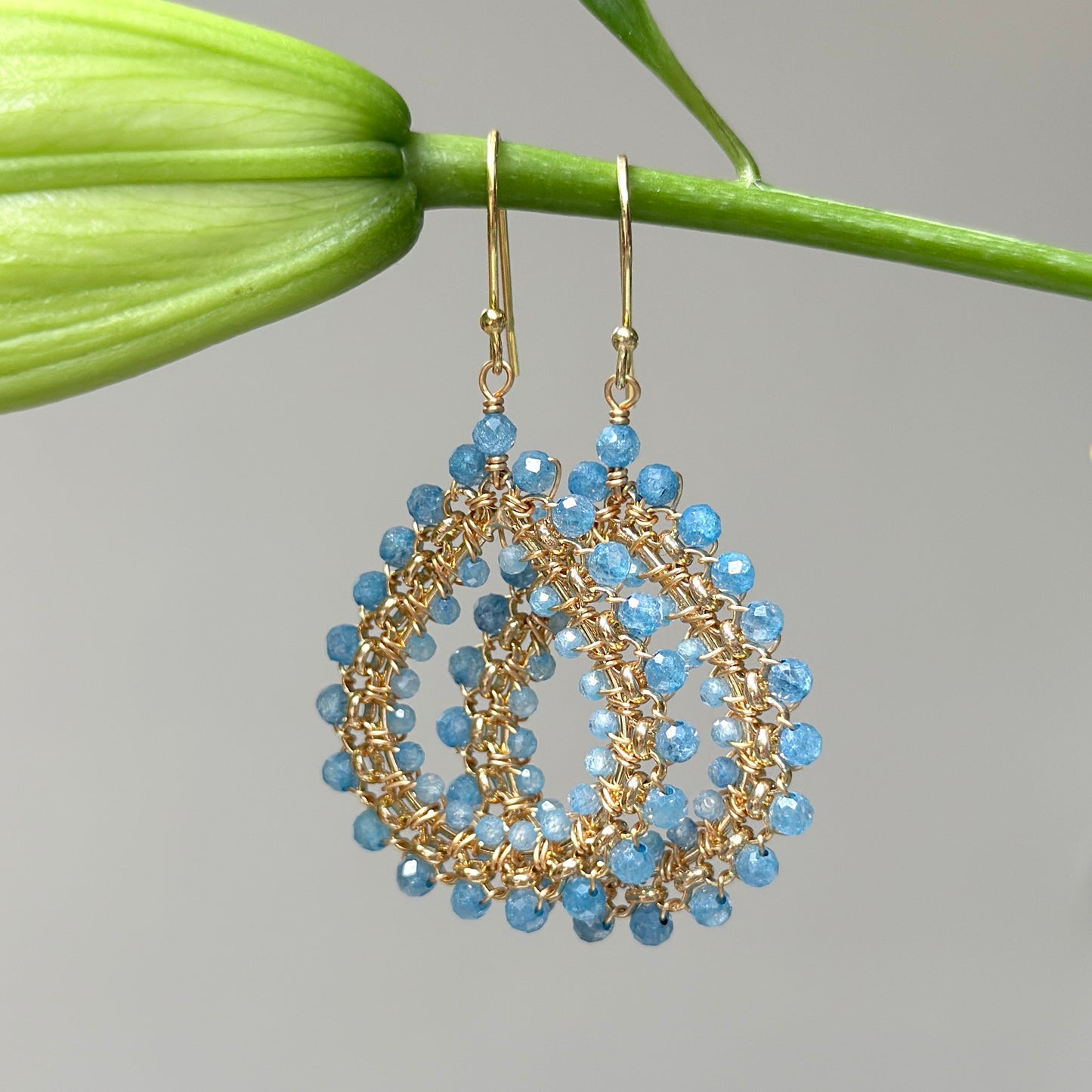 Cornflower Blue Azurite & Powder Blue Quartz Medium Rolo Teardrop Beaded Earrings