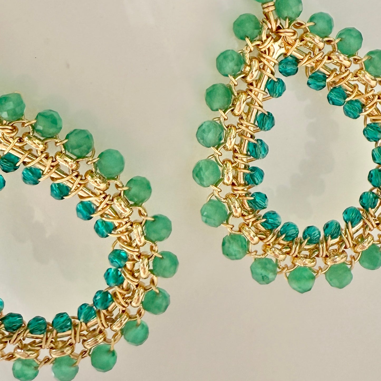 Apple Green Jade & Teal Quartz Medium Rolo Teardrop Beaded Earrings