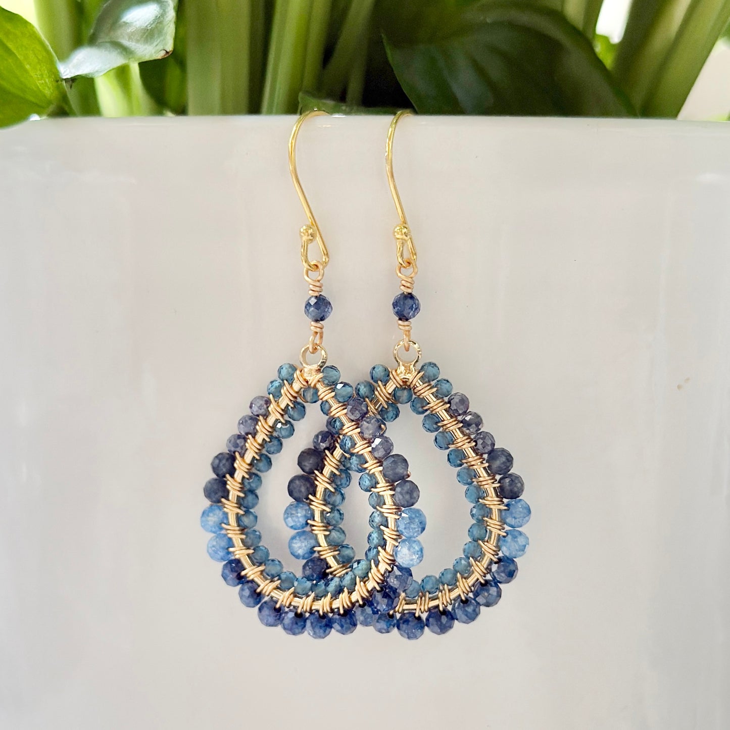Blue Ombré Double Beaded Midi Teardrop Earrings