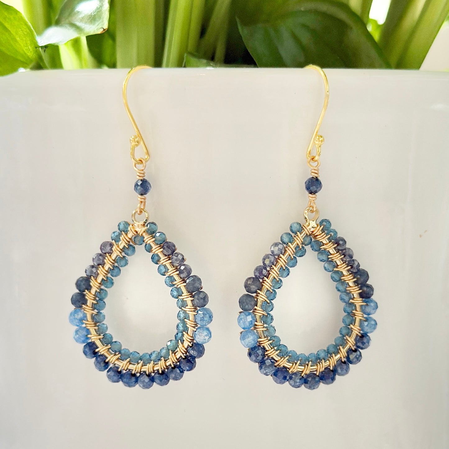Blue Ombré Double Beaded Midi Teardrop Earrings