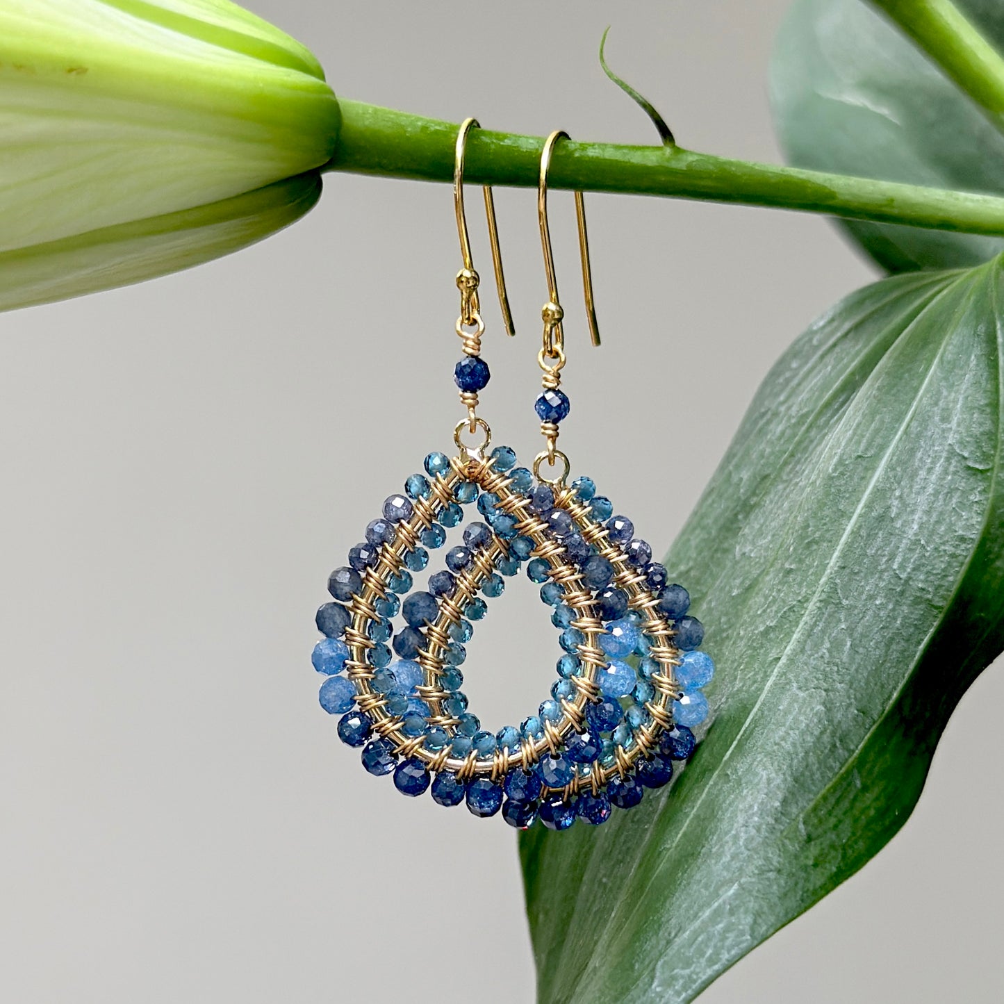 Blue Ombré Double Beaded Midi Teardrop Earrings
