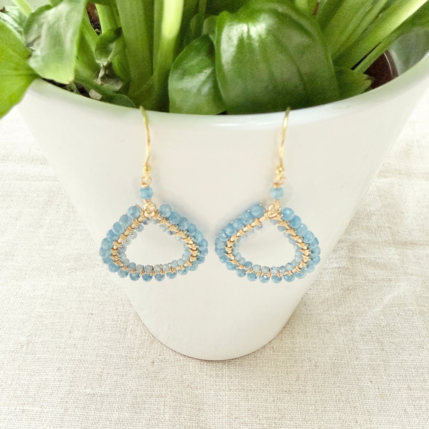 Cornflower Blue Kyanite Double Beaded Midi Teardrop Earrings