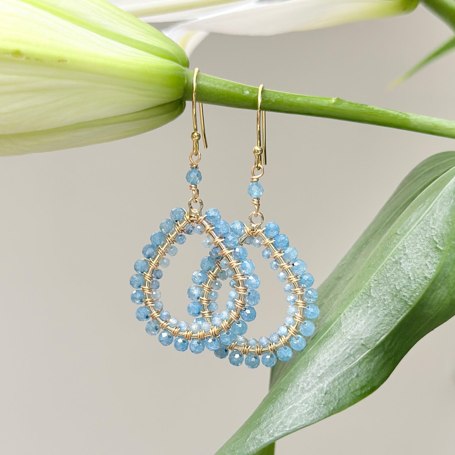 Cornflower Blue Kyanite Double Beaded Midi Teardrop Earrings