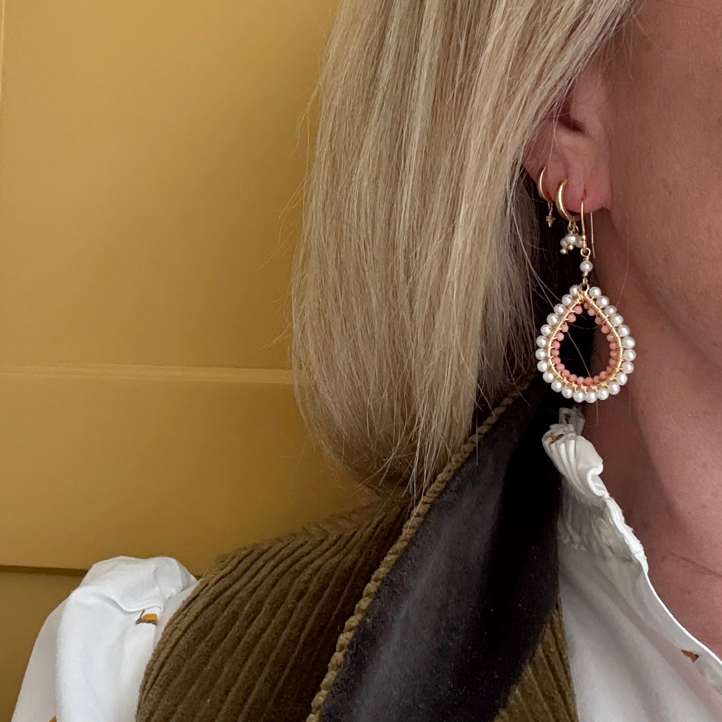 Freshwater Pearl Double Beaded Midi Teardrop Earrings