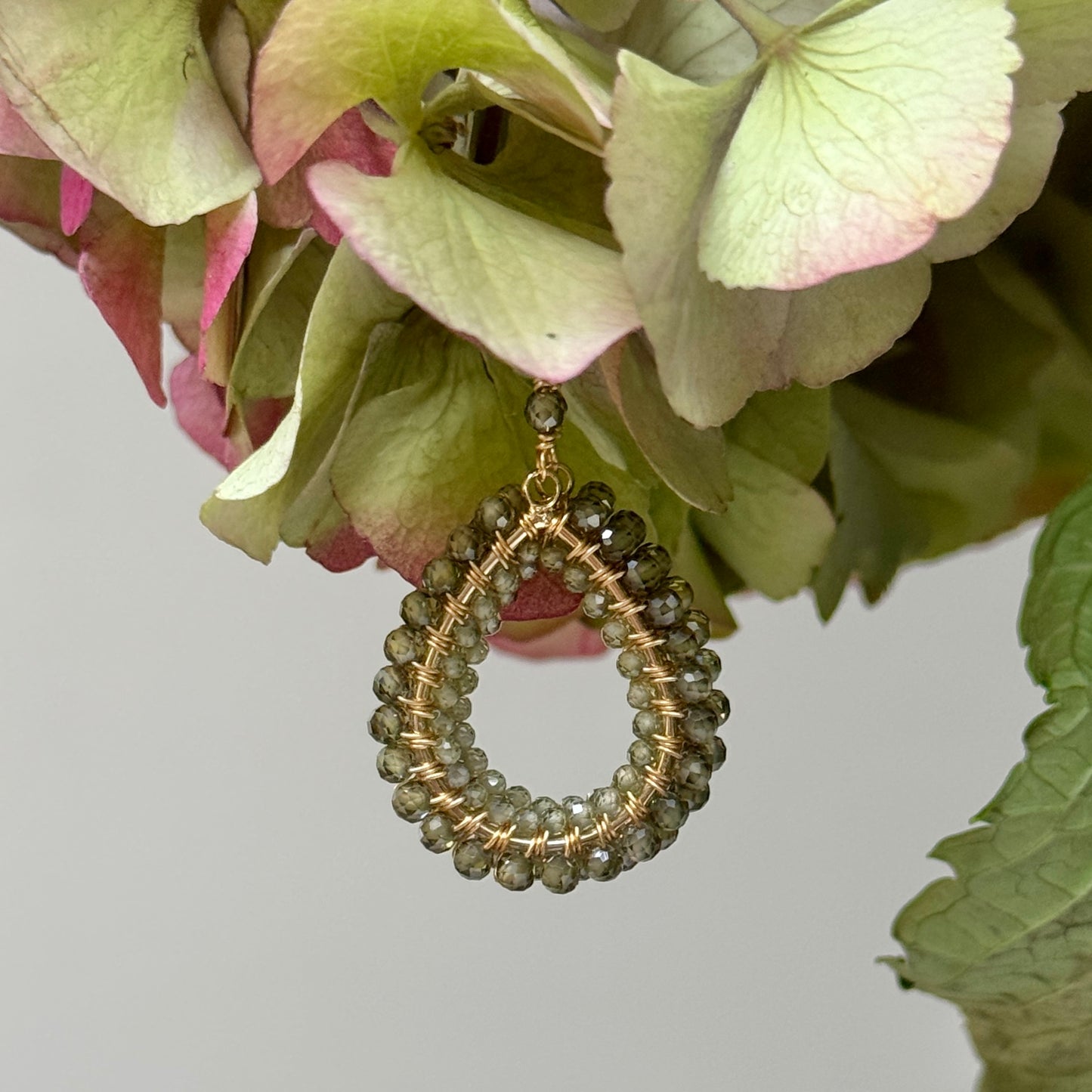Mid Olive Green Peridot & Pale Olive Green Peridot Double Beaded Midi Teardrop Earrings