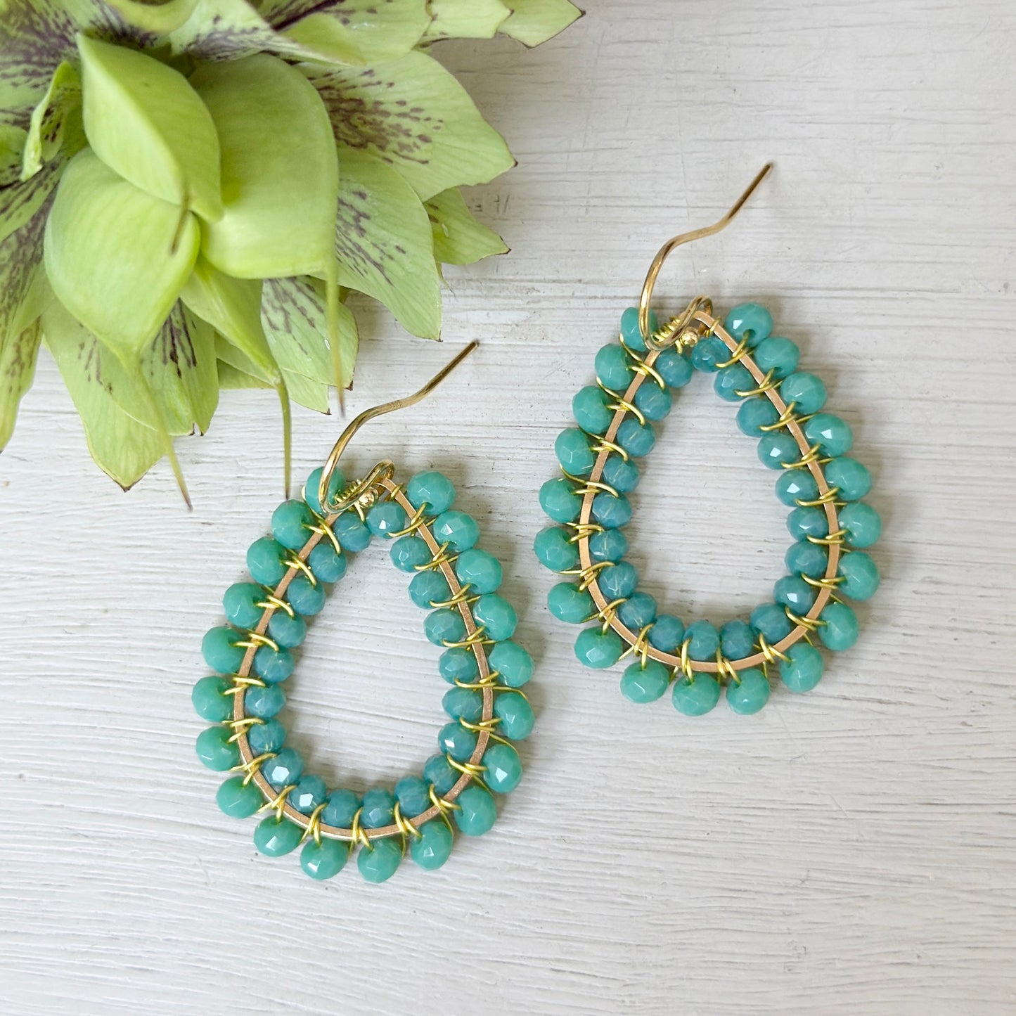 Seafoam Blue Crystal & Turquoise Agate Big Bead Double Teardrop Earrings
