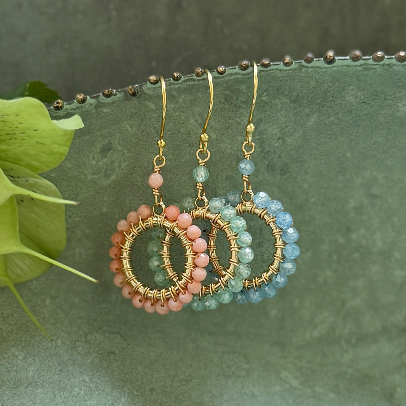Mint Green Jade Mini Round Beaded Earrings