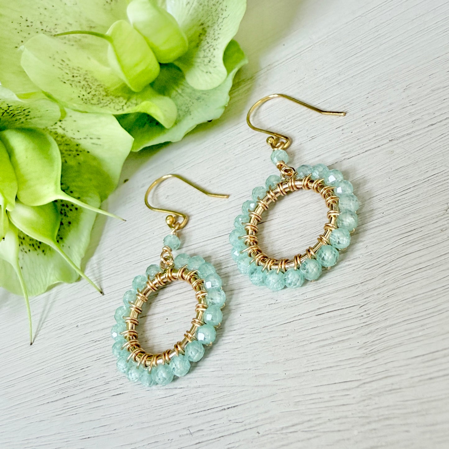 Mint Green Jade Mini Round Beaded Earrings