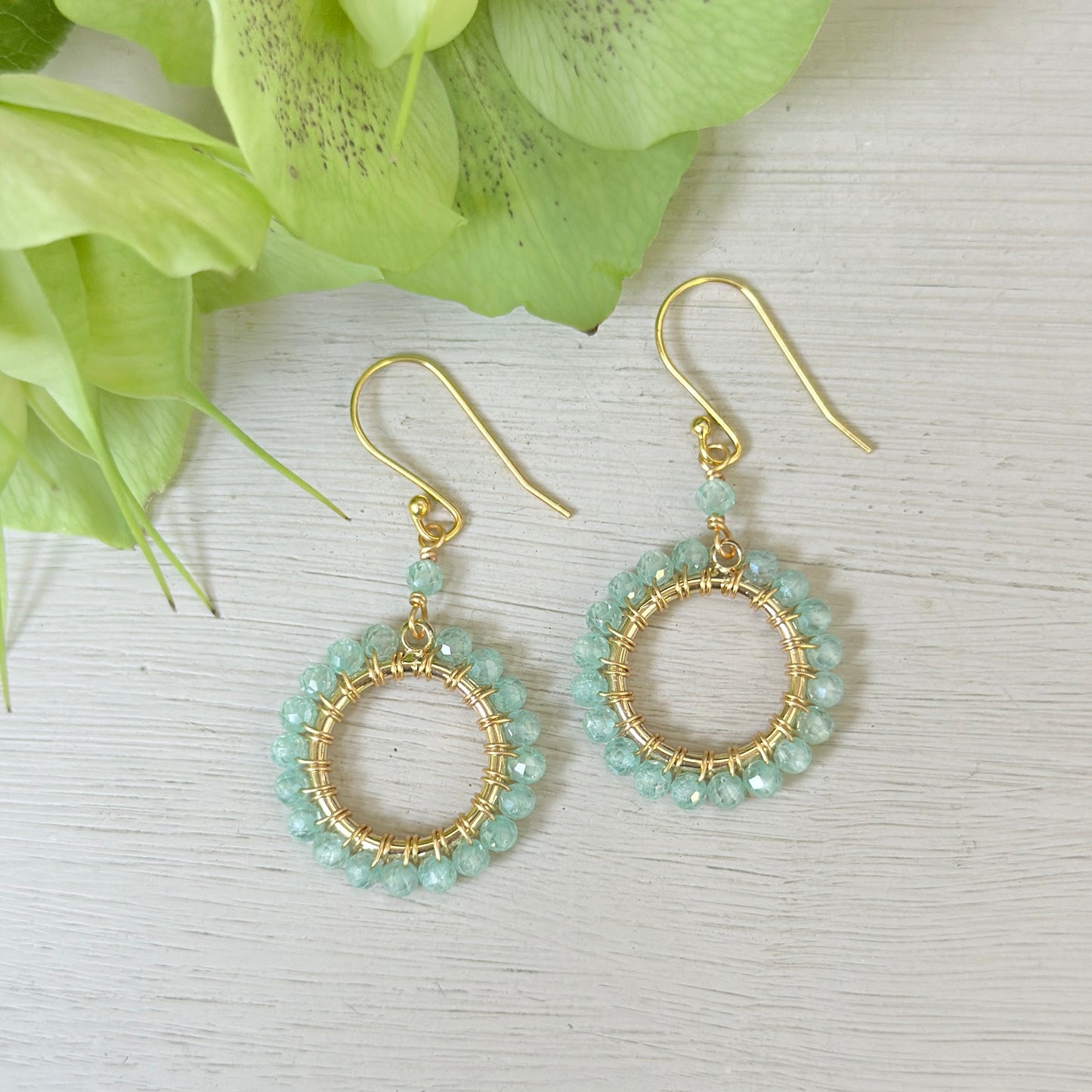 Mint Green Jade Mini Round Beaded Earrings