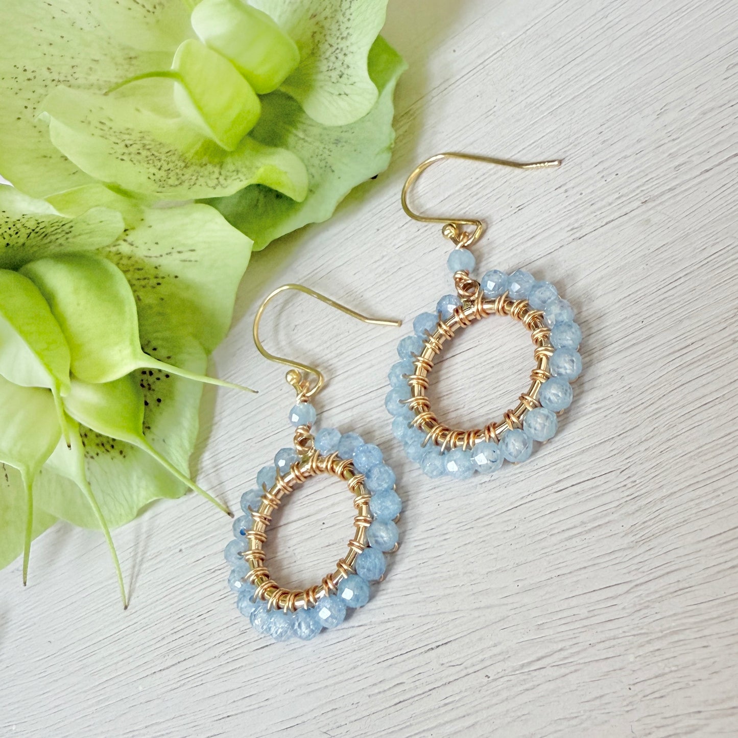 Powder Blue Quartz Mini Round Beaded Earrings