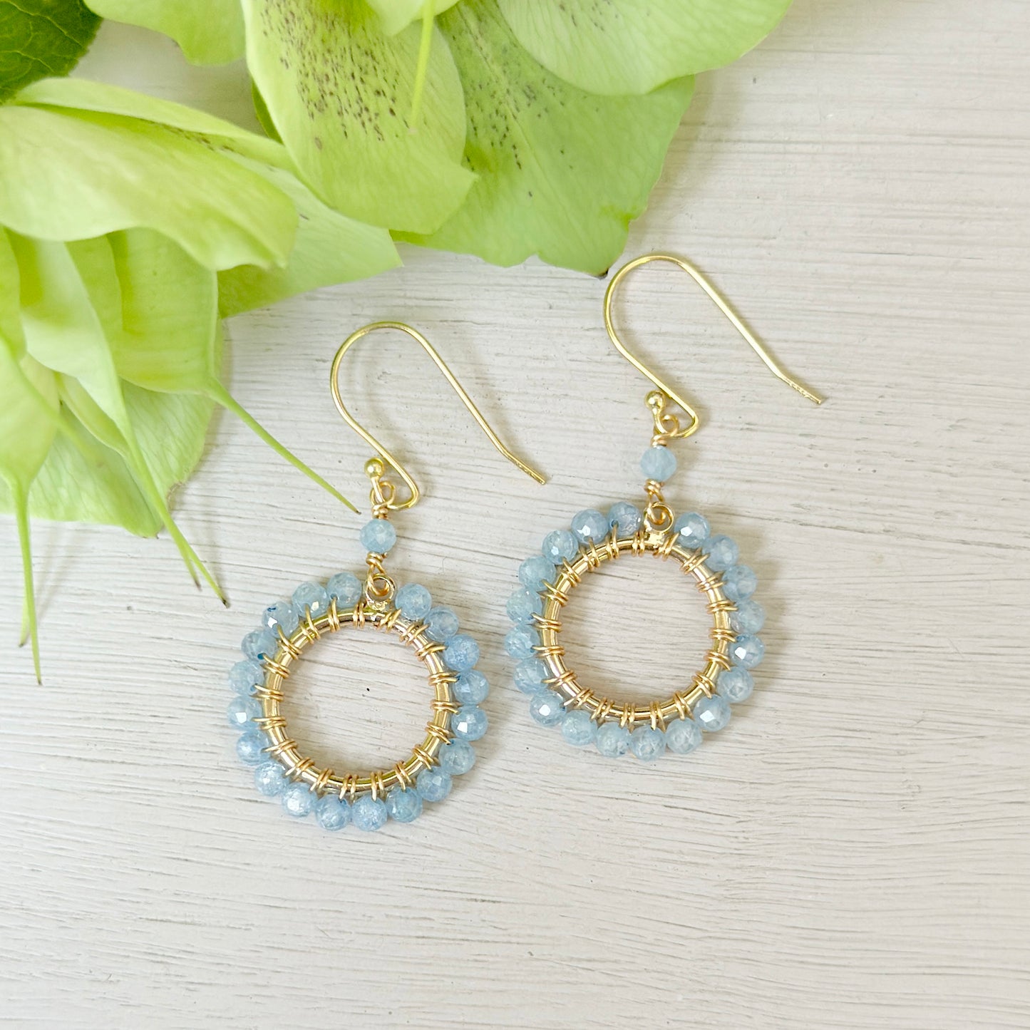 Powder Blue Quartz Mini Round Beaded Earrings