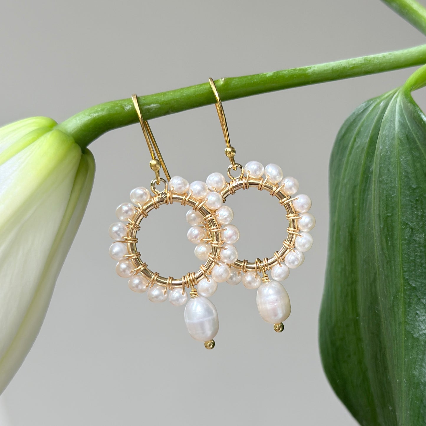 Freshwater Pearl Mini Round With Pearl Drop Beaded Earrings