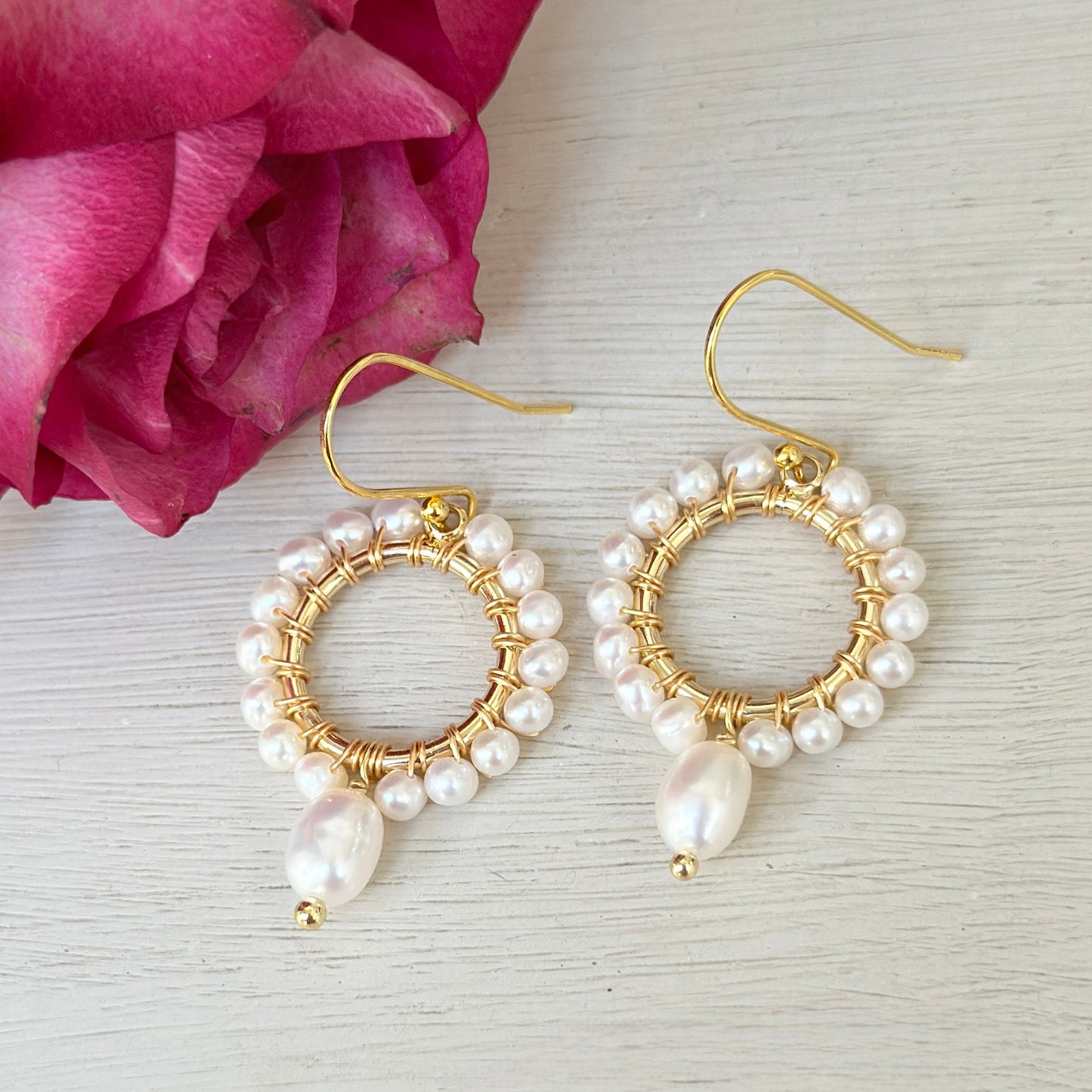 Freshwater Pearl Mini Round With Pearl Drop Beaded Earrings