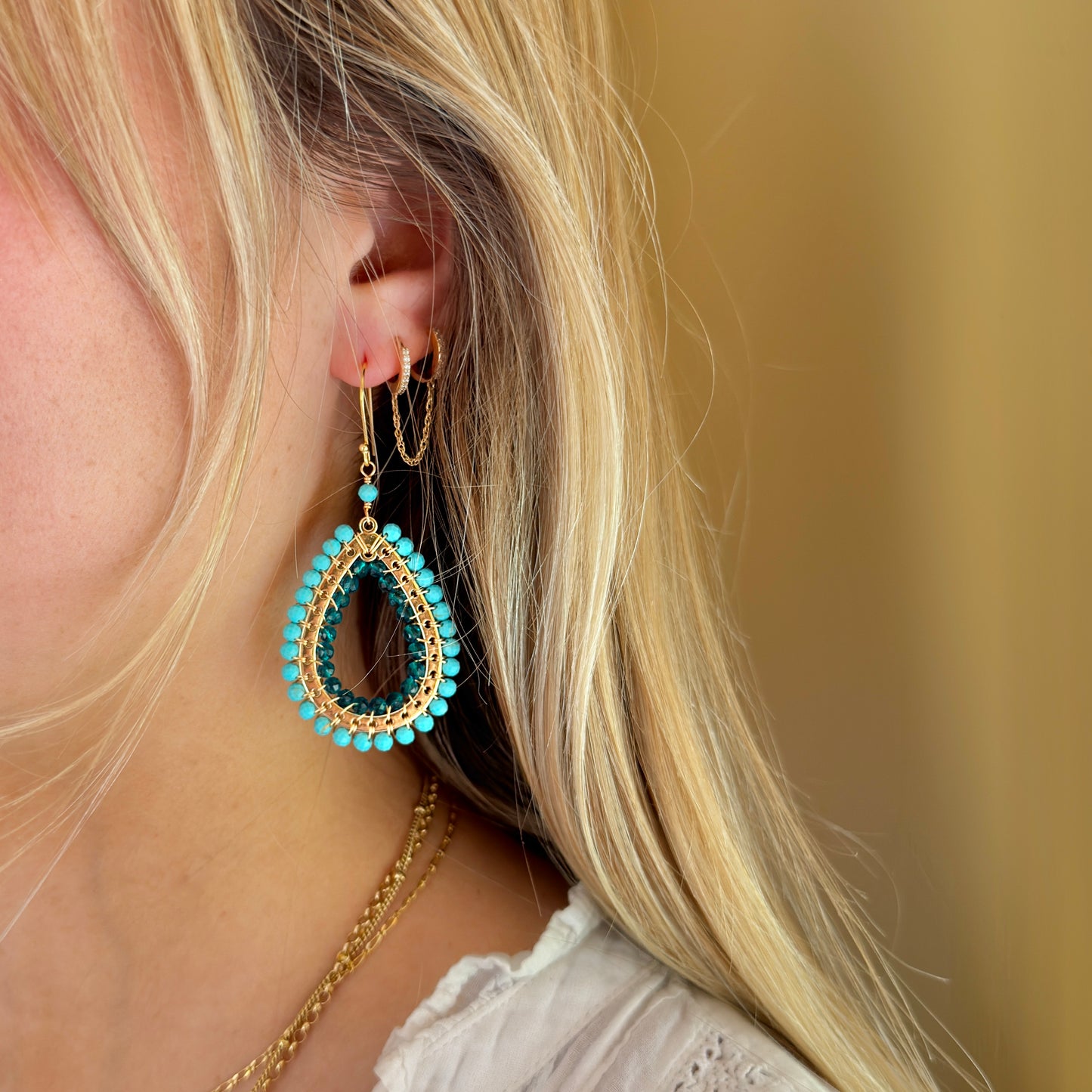 Turquoise Blue & Teal Quartz Mustique Teardrop Earrings